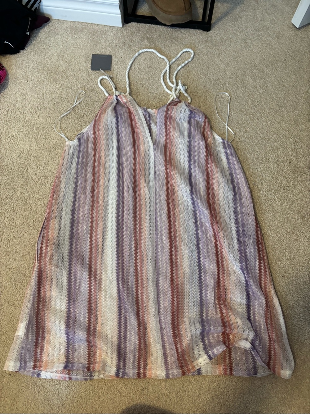 Haute Hippie Striped Silk Slip Dress in Mauve, Blush & Cream